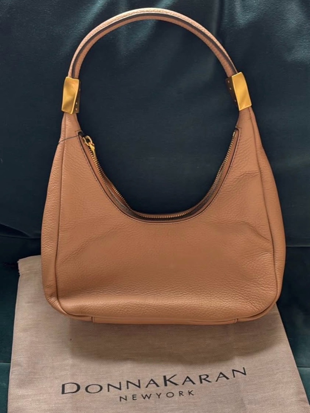 Donna Karan Quogue Pouchette Leather bag with Gold Accents - color toasted beige